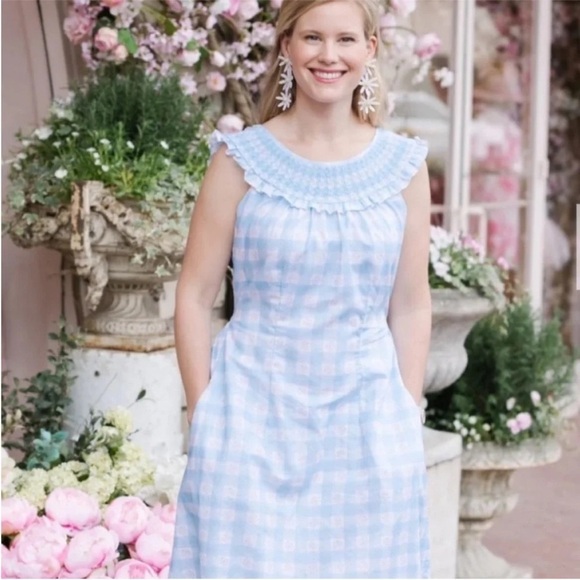 Dondolo x LoveShackFancy Daisy Love Floral Midi Dress Blue - Picture 2 of 10